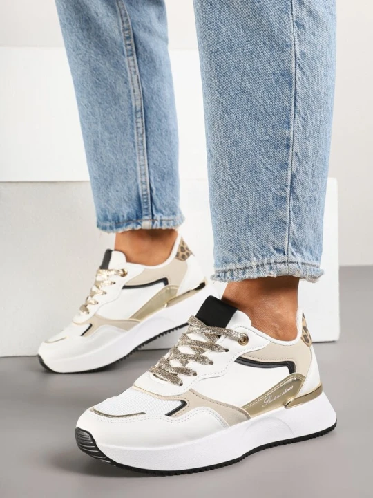 Zdjęcie produktu Białe Sneakersy z Panterką i Napisem Raccaria Tulipano
