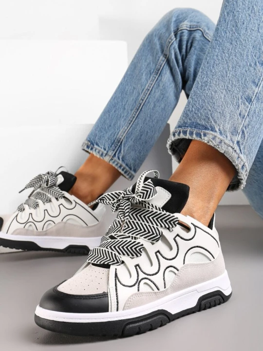 Zdjęcie produktu Białe Sneakersy z Szerokimi Sznurówkami Nolita