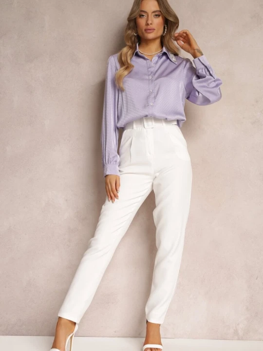 Zdjęcie produktu Białe Spodnie Garniturowe High Waist z Paskiem Wenus Lily Rose