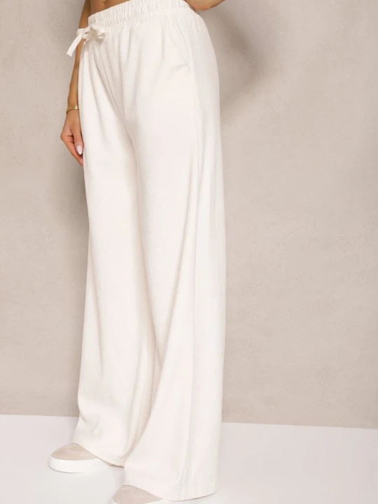 Zdjęcie produktu Białe Spodnie o Szerokim Kroju High Waist z Wiązaniem w Pasie Ettianne Defox