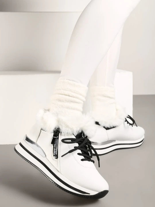Zdjęcie produktu Białe Sznurowane Botki Sneakersy z Futerkiem Gameda Vices