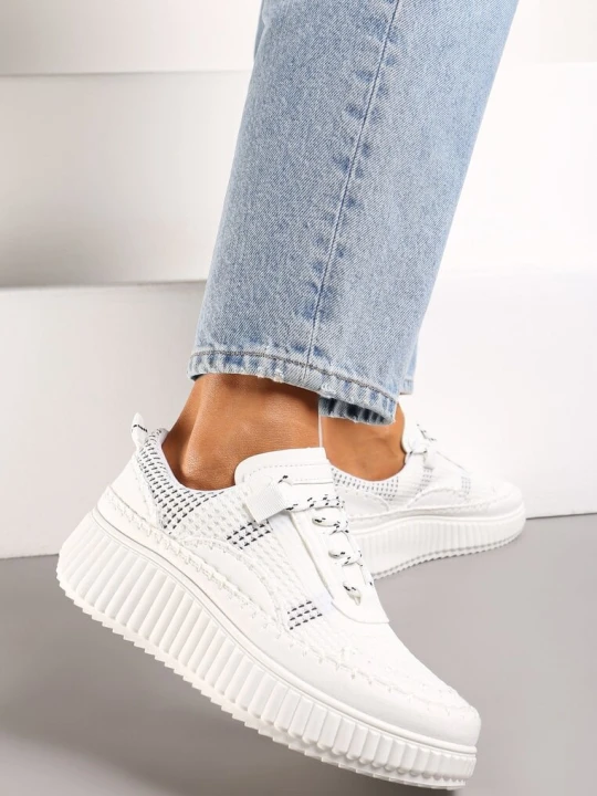 Zdjęcie produktu Białe Sznurowane Sneakersy na Tłoczonej Platformie Orasa