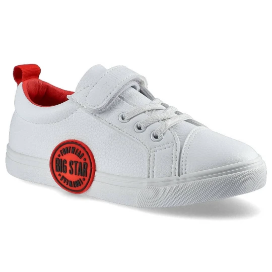 Zdjęcie produktu Trampki damskie Big Star, skóra ekologiczna ze sznurowaniem i zapinaniem na rzep na płaskiej podeszwie, biało-czerwone, FF374088