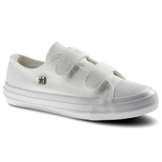 Zdjęcie produktu Trampki unisex Big Star, wykonane z materiału tekstylnego typu canvas z zapięciem na podwójne rzepy gumowym noskiem, białe, FF374096
