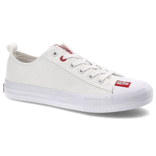 Zdjęcie produktu Trampki unisex Big Star, niski model sznurowany wykonany z materiału tekstylnego z metalowymi przelotkami gumowym noskiem i białą gumową podeszwą, bi