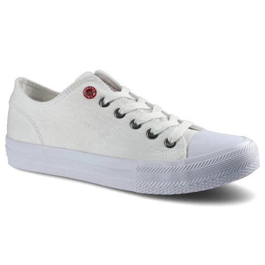 Zdjęcie produktu Trampki damskie Cross Jeans, sznurowany fason niska cholewka cholewka z wytrzymałego materiału tekstylnego klasyczny gumowy nosek płaska elastyczna p biały