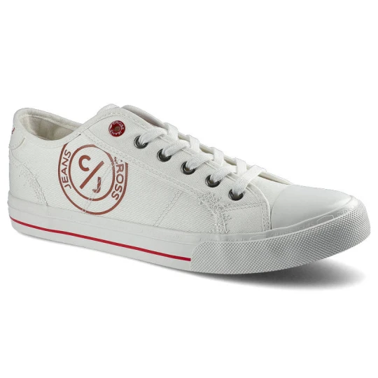 Zdjęcie produktu Trampki damskie Cross Jeans, sznurowany fason cholewka ze skóry ekologicznej niska cholewka przed kostkę gumowy nosek ochronny płaska elastyczna pode biały
