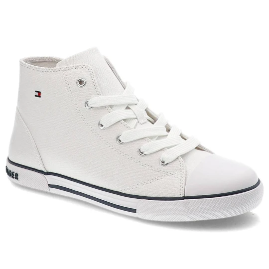 Zdjęcie produktu Trampki damskie Tommy Hilfiger, cholewka z materiału syntetycznego sznurowane podwyższona cholewka tekstylne wnętrze, sznurowane, T3X4-32209-0890100 biały