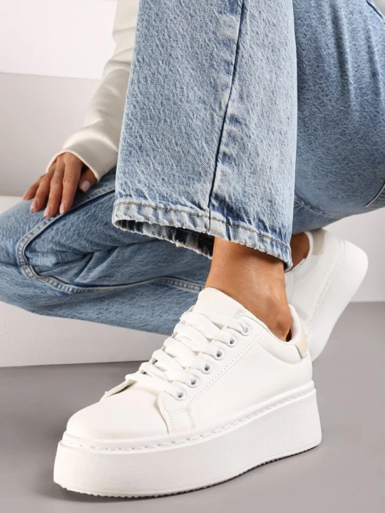 Zdjęcie produktu Biało-Beżowe Basicowe Sneakersy na Platformie Tiaeliana Vices