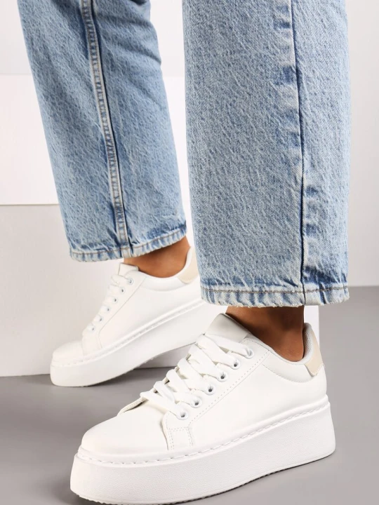 Zdjęcie produktu Biało-Beżowe Casualowe Sneakersy na Grubej Podeszwie Tiadonia Vices