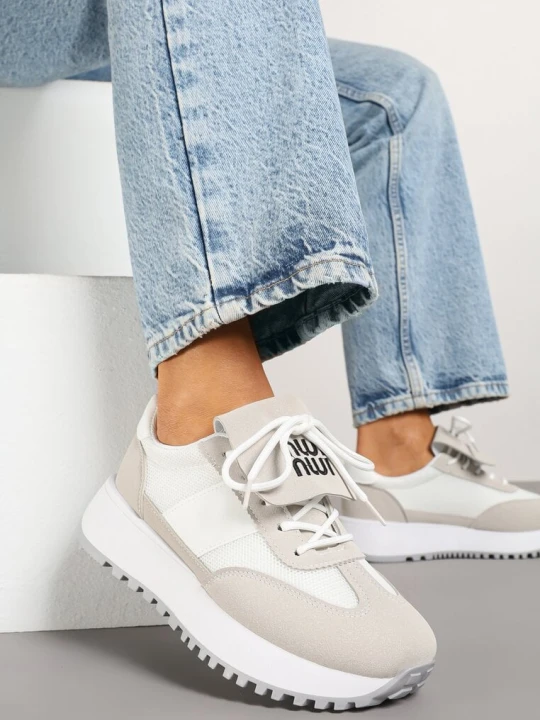 Zdjęcie produktu Biało-Beżowe Sneakersy na Grubej Podeszwie z Ozdobnym Paskiem Alutra Givana