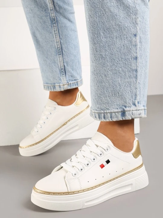 Zdjęcie produktu Biało-Beżowe Sneakersy na Grubej Podeszwie z Przeszyciami Zanas