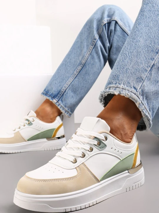 Zdjęcie produktu Biało-Beżowe Sneakersy z Metaliczną Wstawką na Podeszwie Giacobbe Różowy