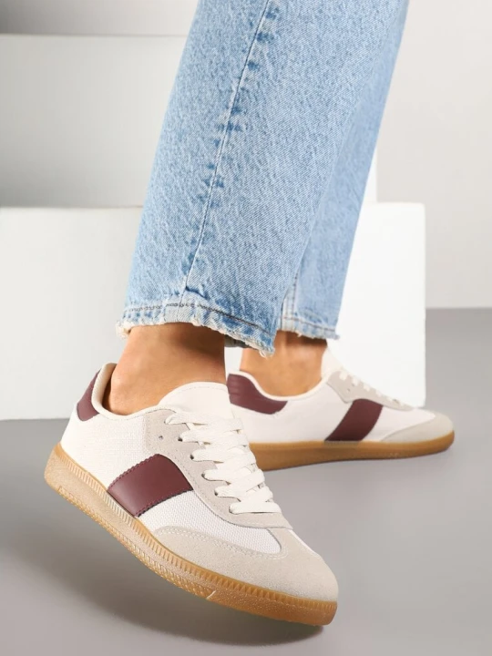 Zdjęcie produktu Biało-Bordowe Sneakersy Retro w Stylu Klasycznych Tenisówek Tanonea Ideal