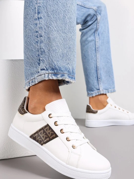 Zdjęcie produktu Biało-Brązowe Sneakersy Sznurowane z Wstawkami Danthe