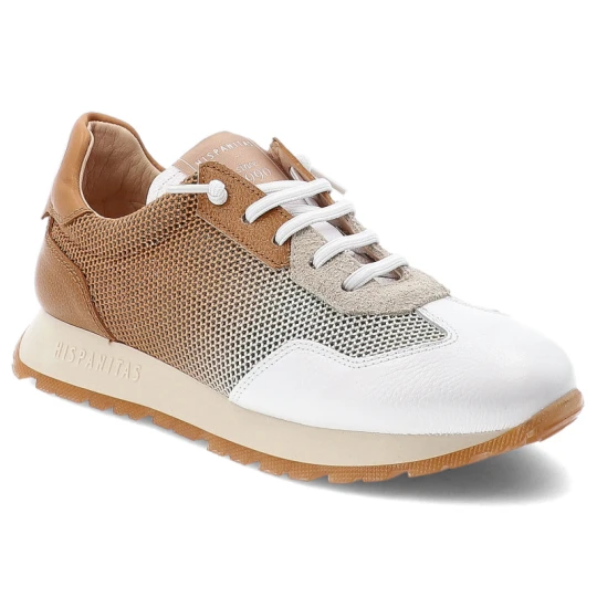 Zdjęcie produktu Biało-Brązowe Sneakersy Hispanitas Stylowe Wygodne Obuwie Damskie