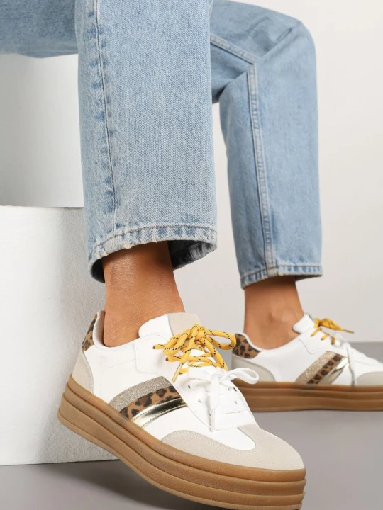 Zdjęcie produktu Biało-Brązowe Sneakersy Klasyczne Tenisówki Wyposażone w Dodatkowe Sznurówki Nasalle Be.Sport