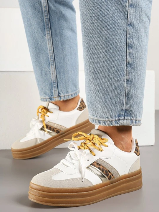 Zdjęcie produktu Biało-Brązowe Sneakersy w Stylu Kultowych Tenisówek z Dodatkowymi Sznurówkami Nasalla Be.Sport