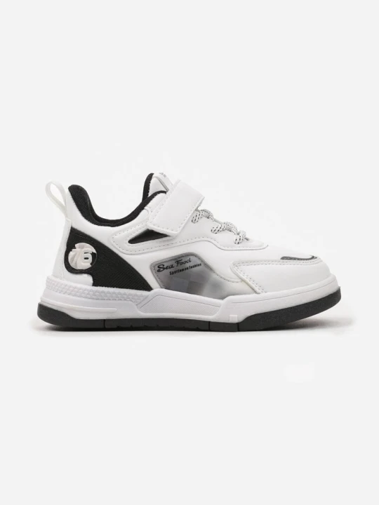 Zdjęcie produktu Biało-Czarne Sneakersy Buty Sportowe na Płaskiej Podeszwie na Rzep Ozdobione Sznurówkami Lavarae