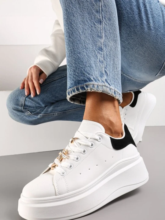 Zdjęcie produktu Biało-Czarne Sneakersy na Grubej Podeszwie Celessi