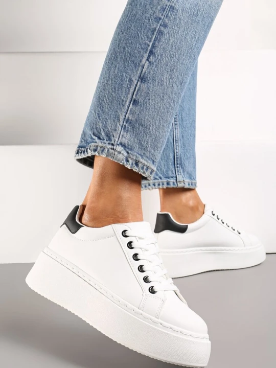Zdjęcie produktu Biało-Czarne Sneakersy na Modnej Platformie Broida