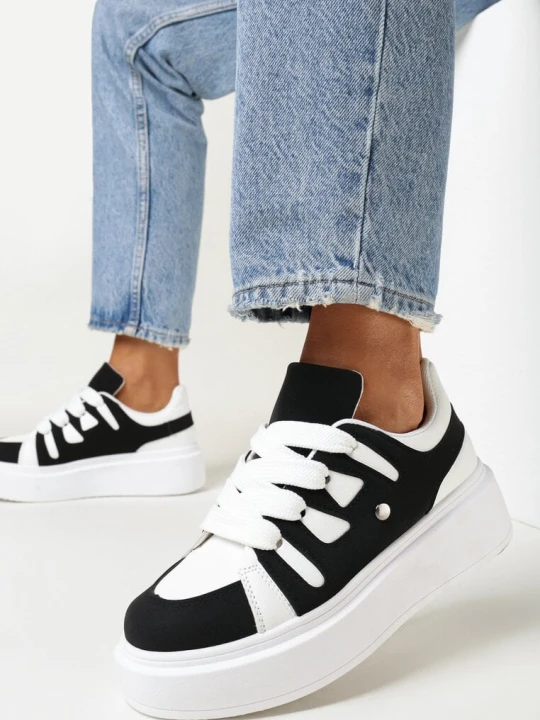 Zdjęcie produktu Biało-Czarne Sneakersy na Platformie Revin