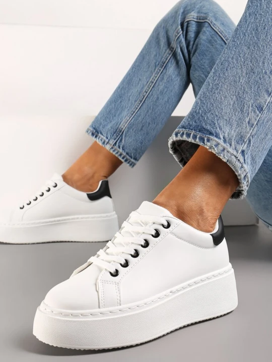 Zdjęcie produktu Biało-Czarne Sneakersy na Platformie Rilame