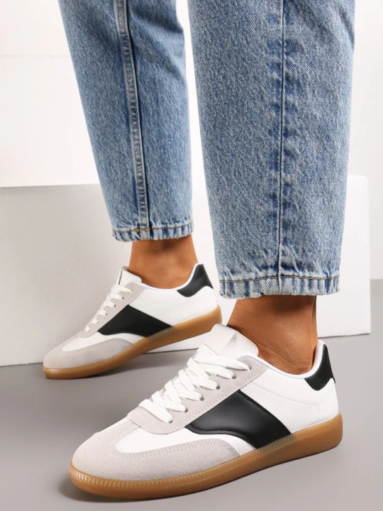 Zdjęcie produktu Biało-Czarne Sneakersy Tenisówki o Klasycznym Fasonie Do Kostki Satrama