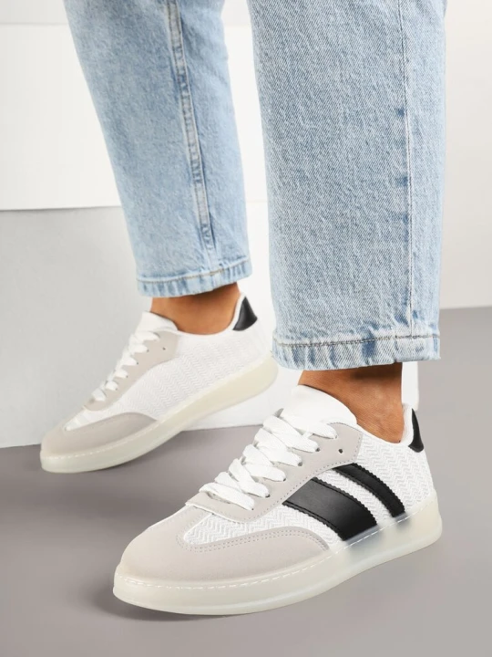 Zdjęcie produktu Biało-Czarne Sneakersy Tenisówki z Geometrycznym Wzorem Eleamila