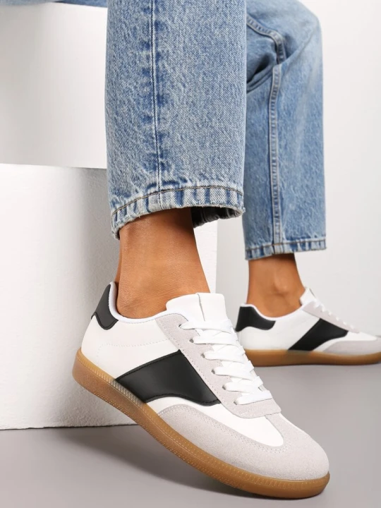 Zdjęcie produktu Biało-Czarne Sneakersy Tenisówki z Klasycznym Sznurowaniem Norio