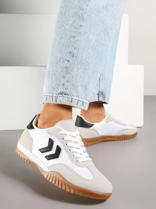 Zdjęcie produktu Biało-Czarne Sneakersy Typu Kultowe Tenisówki Zdobione Przeszyciami Mepenna 888