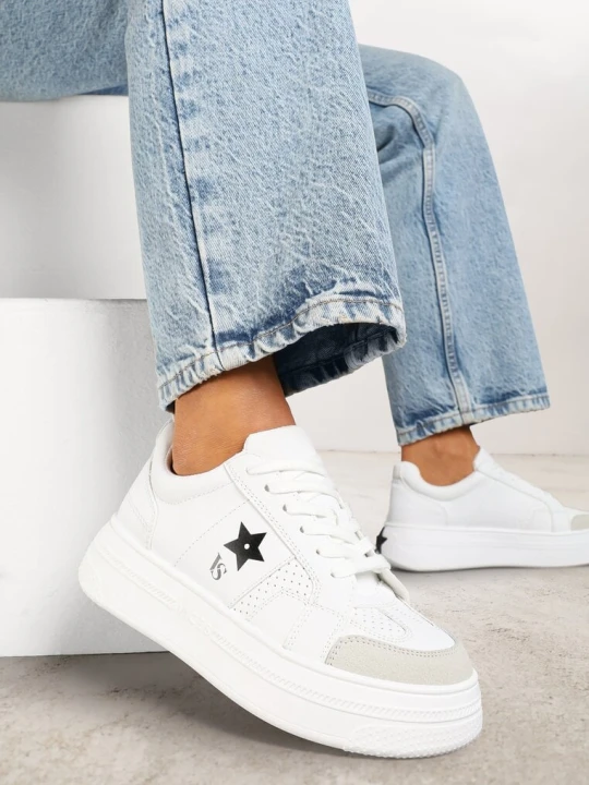 Zdjęcie produktu Biało-Czarne Sneakersy Vices na Platformie z Gwiazdką Fenarra