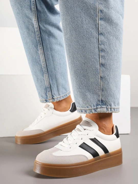 Zdjęcie produktu Biało-Czarne Sneakersy w Stylu Tenisówek z Paskami Nilomira Via Giulia