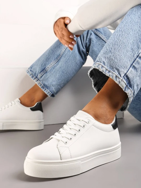 Zdjęcie produktu Biało-Czarne Sneakersy z Cholewką przed Kostkę na Platformie Longana