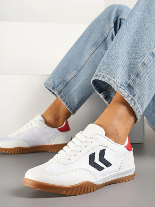 Zdjęcie produktu Biało-Czerwone Sneakersy Typu Kultowe Tenisówki Zdobione Przeszyciami Mepenna 888