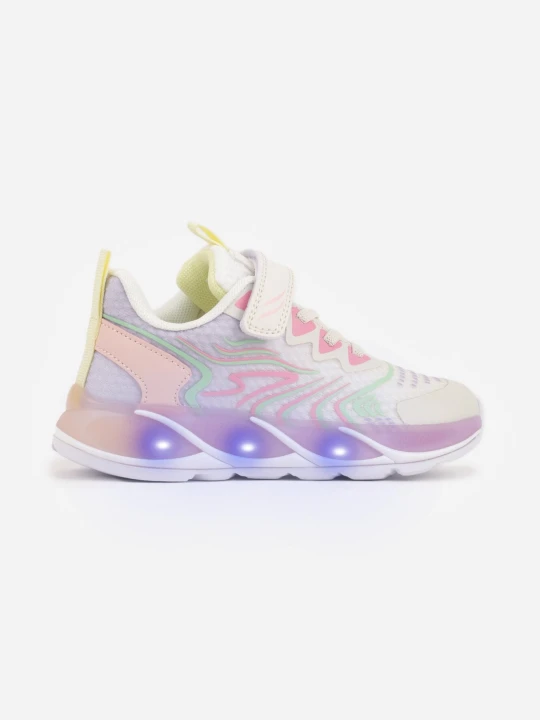 Zdjęcie produktu Biało-Fioletowe Buty Sportowe z Podeszwą LED i Zapięciem na Rzep Zidele Bi&ki