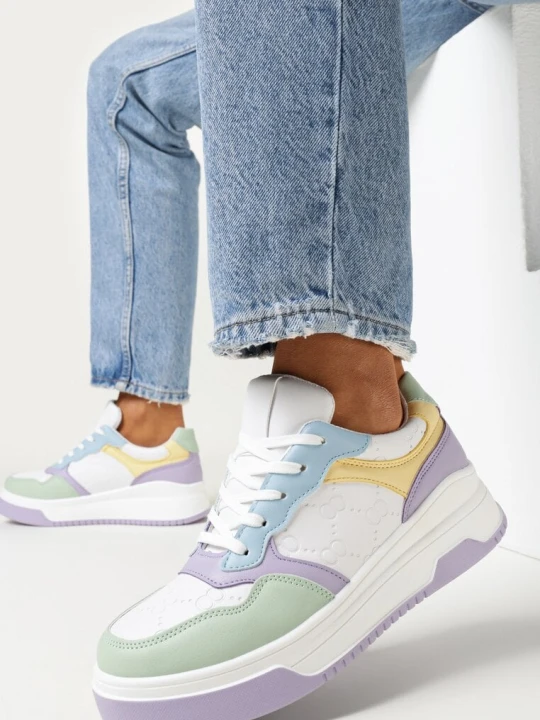 Zdjęcie produktu Biało-Fioletowe Sneakersy na Grubej Podeszwie Lessa