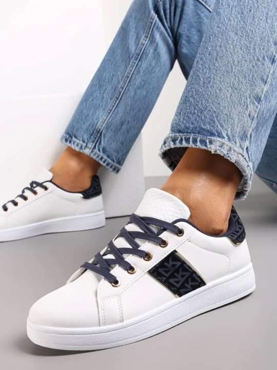 Zdjęcie produktu Biało-Granatowe Sneakersy Sznurowane z Wstawkami Danthe