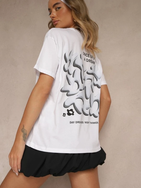 Zdjęcie produktu Biało-Niebieski T-shirt z Bawełny Ozdobiony Nadrukiem Adneria Fresh Made