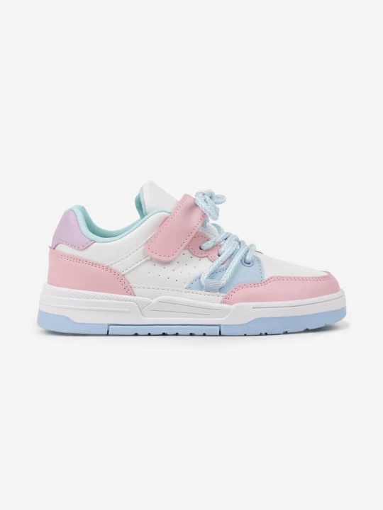 Zdjęcie produktu Biało-Niebieskie Płaskie Buty Sportowe Sneakersy na Rzep z Geometrycznym Wzorem i Sznurowaniem Terevan Badoxx