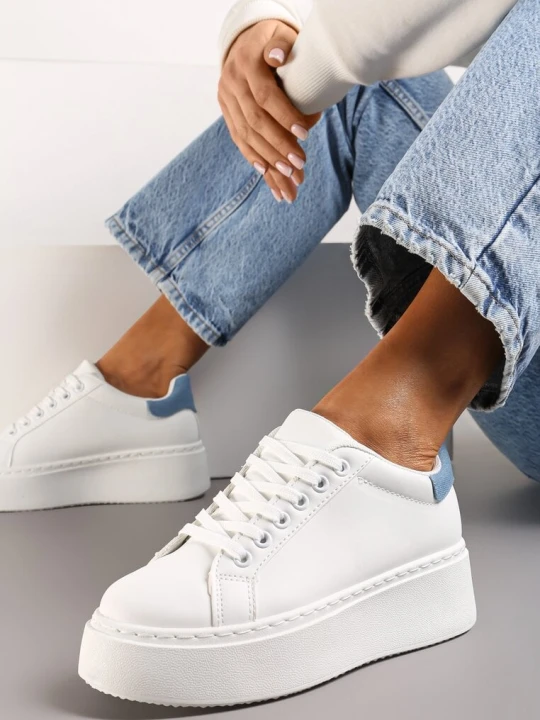Zdjęcie produktu Biało-Niebieskie Sneakersy na Modnej Platformie Broida