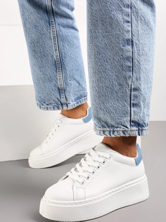 Zdjęcie produktu Biało-Niebieskie Sneakersy na Platformie Rilame