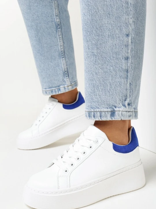 Zdjęcie produktu Biało-Niebieskie Sneakersy na Platformie z Kolorową Wstawką z Tyłu Maridora