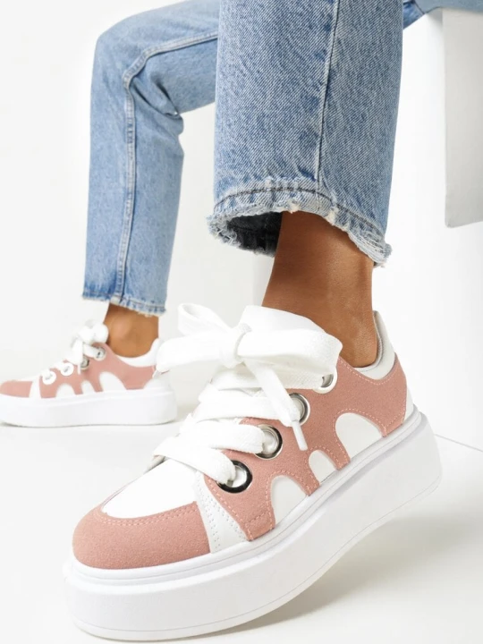 Zdjęcie produktu BIało-Różowe Sneakersy na Grubej Podeszwie Jorisa