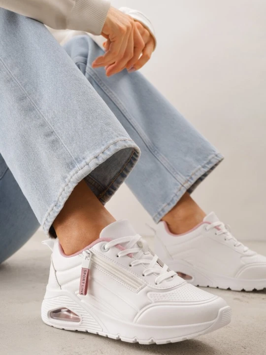 Zdjęcie produktu Biało-Różowe Sneakersy na Platformie z Przezroczystą Wstawką i Suwakiem z Napisami Valentinae