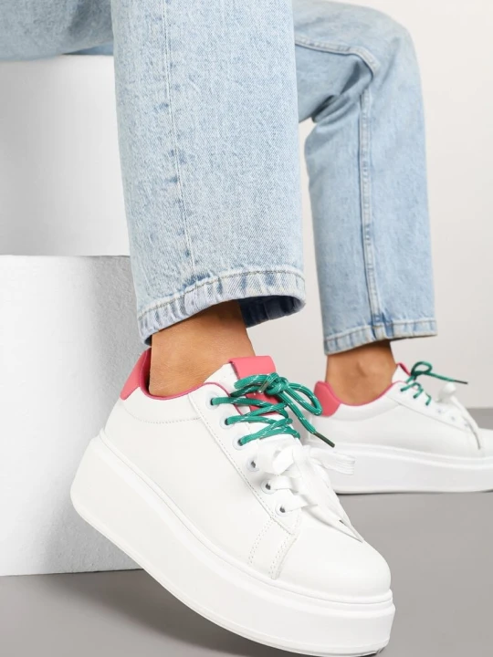 Zdjęcie produktu Biało-Różowe Sneakersy Ozdobione Podwójnym Wiązaniem Zdivane Renda