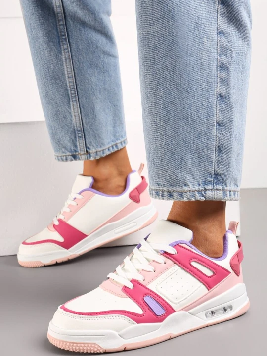 Zdjęcie produktu Biało-Różowe Sneakersy Sportowe ze Wstawkami z Ekoskóry Isadona