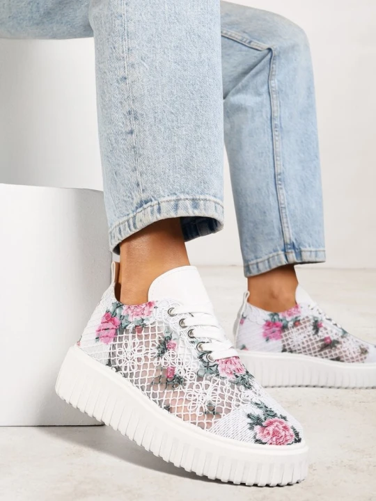 Zdjęcie produktu Biało-Różowe Sneakersy Vices na Platformie z Ażurową Cholewką Lumerise