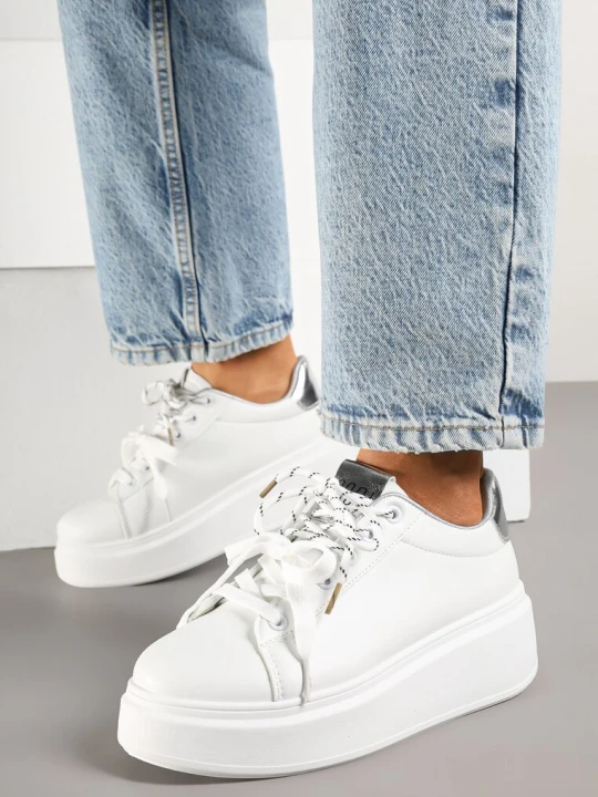 Zdjęcie produktu Biało-Srebrne Sneakersy Ozdobione Podwójnym Wiązaniem Zdivane Renda