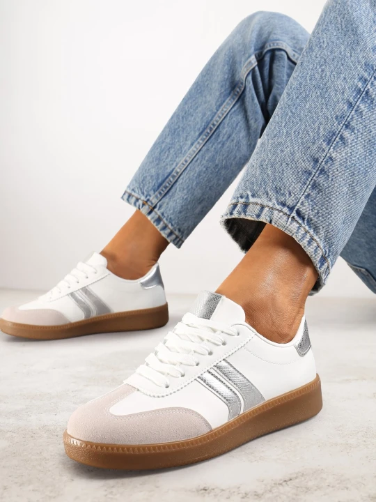Zdjęcie produktu Biało-Srebrne Sneakersy Tenisówki na Kauczukowej Podeszwie Alleia